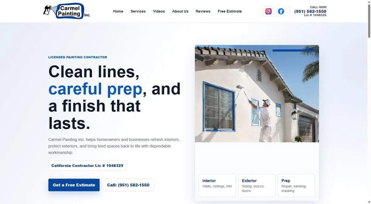 Carmel Painting website homepage, built by DGTIZER