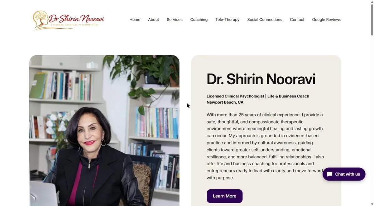 Dr. Shirin Nooravi psychology practice website, built by DGTIZER
