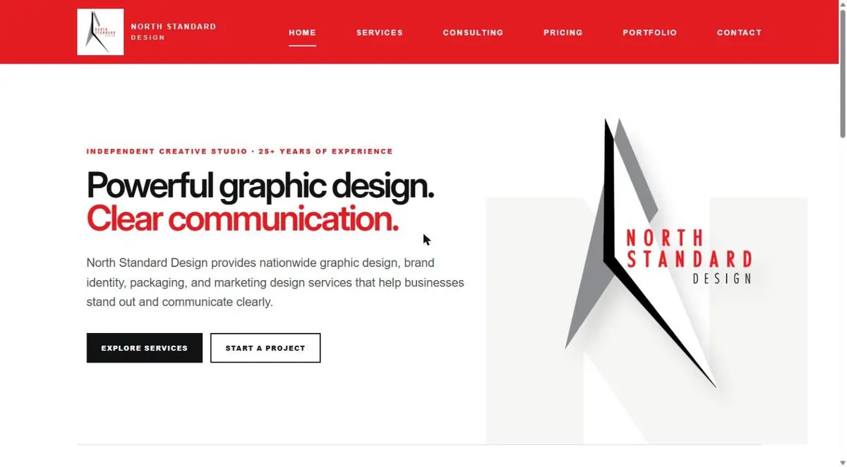 North Standard Design website homepage, built by DGTIZER