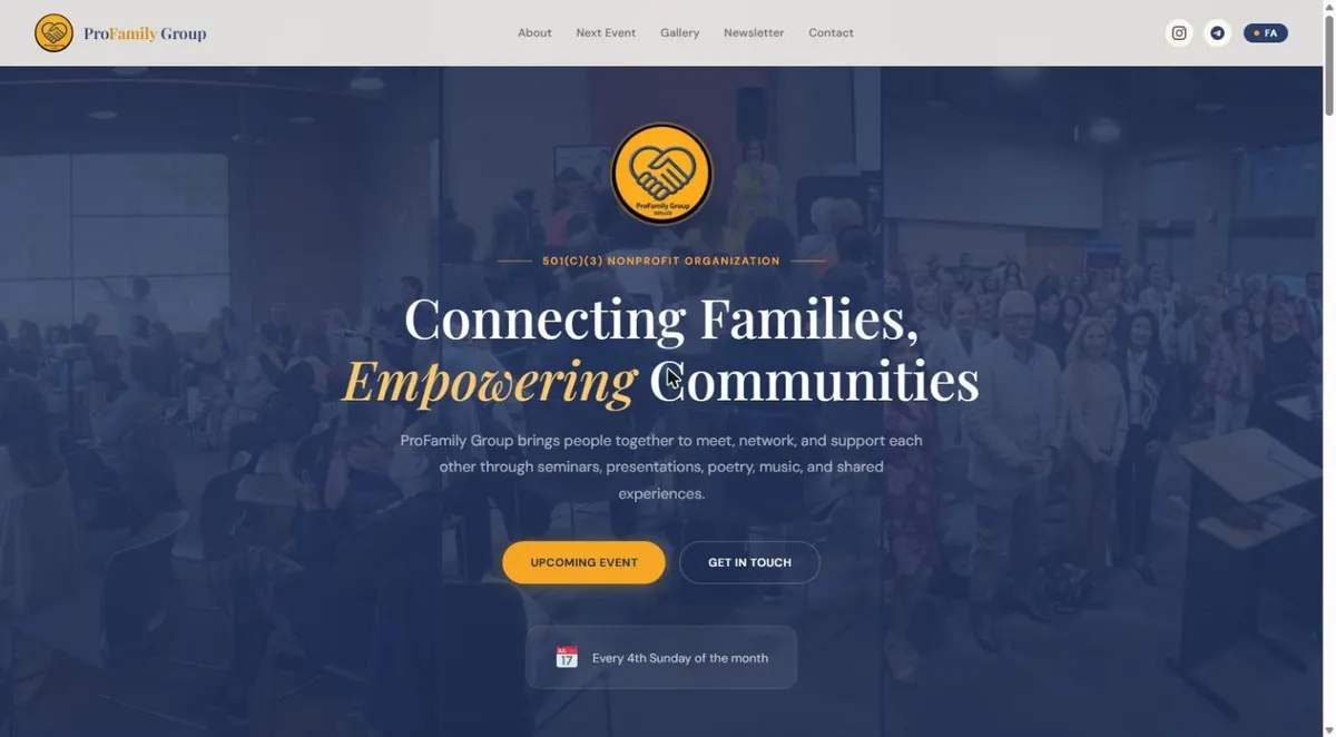 ProFamily Group nonprofit website homepage, built by DGTIZER