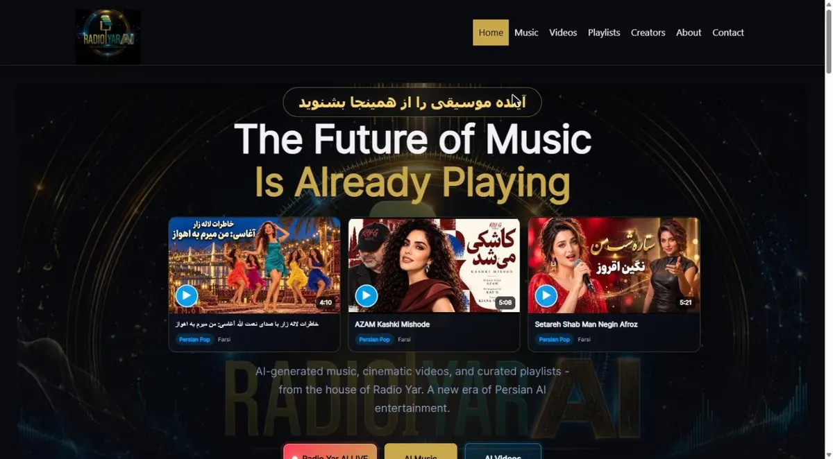 Radio Yar AI website homepage, built by DGTIZER