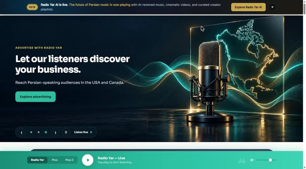 Radio Yar website homepage, built by DGTIZER